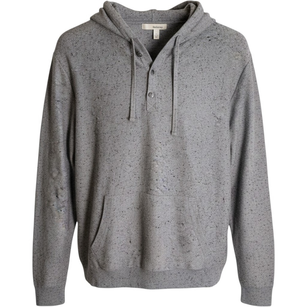 Hawker Rye Mens Grey Speckled Henley Hoodie Knit Pullover Sweater Large